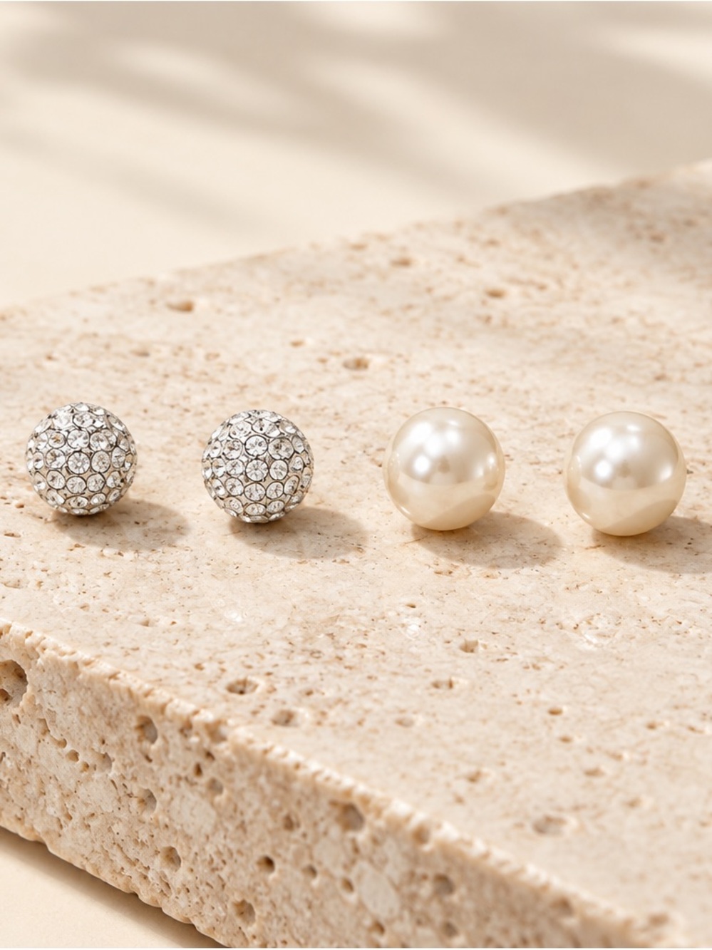 Avon Pearl and Crystal Pavé Stud Earring Duo - Cream & Silver